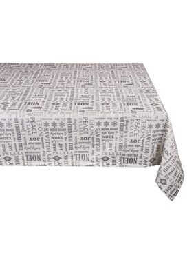 Metallic Silver & White Holiday Christmas Word-Print Tablecloth
